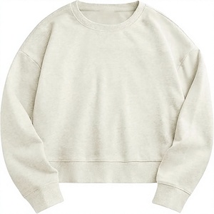 Sudadera Oversize de Cuello Redondo para Mujer, Color Sólido, Tejido de Algodón, Manga Larga, Corte Corto, para Otoño - Product Image 2