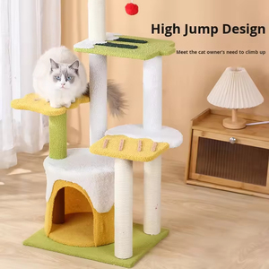 Arbre à chat pliable super haut moderne, grand lit pour chat, griffoir, structure d'escalade pour chat, durable, confortable, en peluche et lin, en carton - Product Image 4