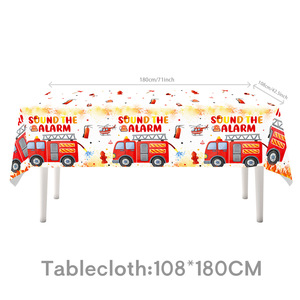 Nouveau dessin animé <span class=keywords><strong>aquarelle</strong></span> rouge camion de pompiers thème fête d'anniversaire pour enfants vaisselle assiette en papier tasse en papier drapeau tirant nappe - Product Image 6