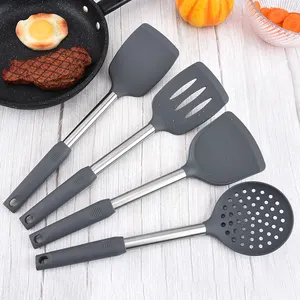 Hot Selling Kitchen Accessories Silicone Cooking Utensil Set With Copper Handle 10 Pcs Kitchen Gadgets Tools Set Non-stick Heat