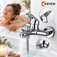 Mitigeur de bain mural à levier unique chromé avec déviateur et flexible de douche, robinet de baignoire en alliage de zinc pour salle de bain