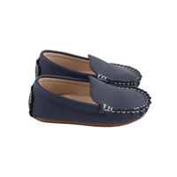 Chaussures mocassins en cuir véritable bleu marine, design à surpiqûres, semelles flexibles et durables, polyvalentes pour toutes les occasions