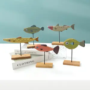 Creative Mediterranean Style Hand-made Ornaments Children's Room Wood Colorful Sea Fish Decoration