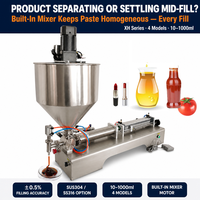 Remplisseuse semi-automatique horizontale à piston pneumatique / Distributeur de liquides et de pâtes haute précision avec mélangeur intégré pour shampoing et liquides visqueux