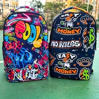 Sac à dos tendance Street Wealth Graffiti pour étudiants, sacoche pour ordinateur portable, sac à dos vibrant à imprimé intégral pour garçons et filles, idéal pour l'école et les voyages quotidiens