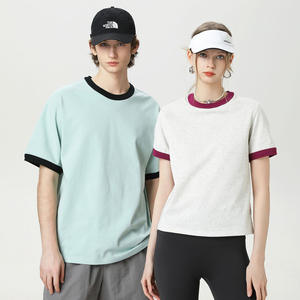 Marque hommes 100% coton été américain lourd 250G décolleté contraste couleur Design Jersey court loisirs pour Couples T-Shirt - Product Image 3