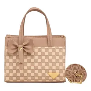 Bolso Bandolera Vintage para Mujer Fana, Diseño a Cuadros, Cuero de Microfibra, Decoración con Lazo, Estilo Veraniego, Uso Diario - Product Image 3