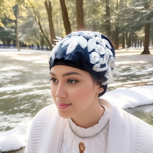 Chapeau foulard africain pour femmes, tressé avec des paillettes, style ethnique musulman. - Product Image 2