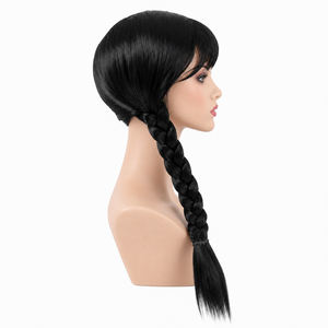 <span class=keywords><strong>Perruque</strong></span> Wednesday Addams noire à double tresses avec frange, <span class=keywords><strong>perruque</strong></span> synthétique pour Halloween et cosplay - Product Image 5
