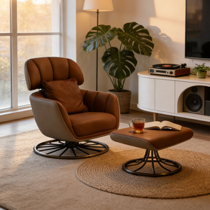 <span class=keywords><strong>Sillón</strong></span> Reclinable <span class=keywords><strong>Giratorio</strong></span> de Cuero de Diseño, con Respaldo Alto Inclinable, para Lectura <span class=keywords><strong>y</strong></span> Descanso, Tapizado, Cómodo, para Salón, Conjunto de Muebles - Product Image 2