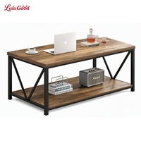 Table basse moderne en métal et bois avec rangement, design rectangulaire compact, multifonctionnelle pour salon
