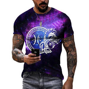 12 segni zodiacali ricamo 3D Anti-pilling con motivo tinta unita Casual ampia vestibilità 180g a maglia a maniche corte <span class=keywords><strong>da</strong></span> <span class=keywords><strong>uomo</strong></span> t-shirt - Product Image 3