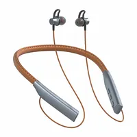 Dukungan Kartu TF Stereo In-Ear Kulit Desain Neckband Earbud Olahraga Magnetik Earphone Nirkabel Headphone