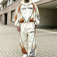 Ensemble de survêtement léger coupe-vent en polyester avec logo imprimé personnalisé, veste zippée color block et pantalon de jogging en nylon pour homme