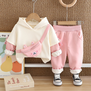 Tuta invernale per bambini 2024 nuovi vestiti in pile per bambini in stile straniero set due pezzi con cappuccio invernale per neonato - Product Image 2