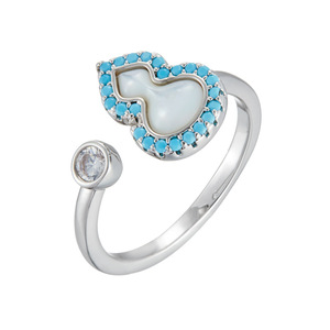 Chinese Style Gourd Shaped Open Ring Turquoise Trim Adjustable Index Finger Band Unisex Jewelry Gift - Product Image 5