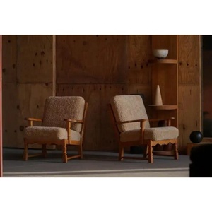 Poltrona da Soggiorno in Pelle di Pecora a Prezzo di Fabbrica, Poltrona Lounge in Stile Mid-Century Danese in Quercia e Lana d'Agnello - Product Image 6