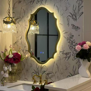 French-style Oval Embossed Plastic MDF Illuminated LED Smart Touch-control <strong>Lightweight</strong> Washroom Vanity Wall-mounted <strong>Mirror</strong> - Product Image 1