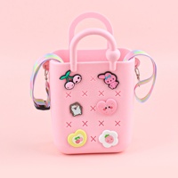 Pochette portable étanche en silicone pour filles, personnalisable avec breloques de dessins animés, à bandoulière unique, capacité 1L, motif fleur de chaussure mignonne