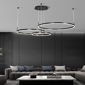 Nordique Maison Acrylique En Aluminium Décoratif Bureau Cercle Anneaux LED Pendentif Lumière Intérieur Suspendus Acrylique Moderne Lustres - Product Image 5