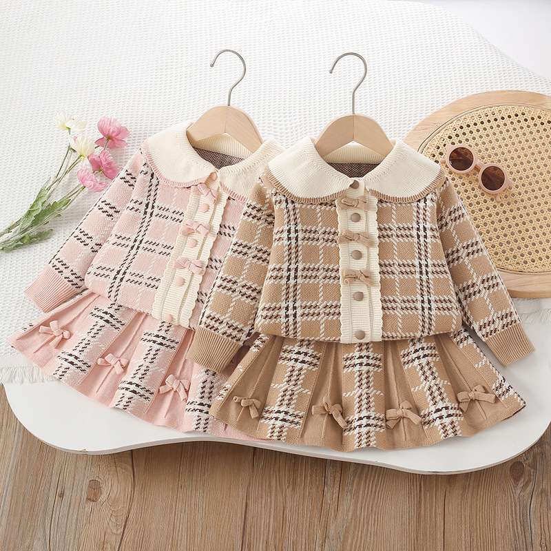 Girl s Sweater Plaid Bow Style