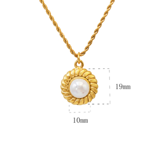 Collier à pendentif en or 18K plaqué PVD, <span class=keywords><strong>perle</strong></span> ronde en acier inoxydable, <span class=keywords><strong>perle</strong></span> de coquille naturelle - Product Image 3
