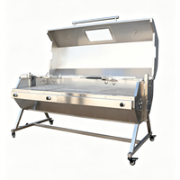 Parrilla de Barbacoa Híbrida de Gas y Carbón de Acero Inoxidable Moderna de Gran Capacidad con Asador Eléctrico de 15W, Termómetro y Ventana Visual