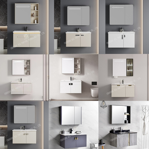 <span class=keywords><strong>Meuble</strong></span> de salle de bain mural moderne en PVC étanche avec miroir LED anti-buée, ensemble de <span class=keywords><strong>meuble</strong></span>-lavabo simple pour projet - Product Image 4