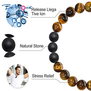 Pulsera de Cuentas de Piedra Ojo de Tigre de 8 mm Brazaletes Ajustables con Cuerda Trenzada de Roca de Lava para Hombre y Mujer Pulseras de Equilibrio y Sanación para Yoga - Product Image 3