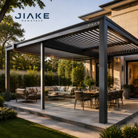Pergola motorisée en alliage d'aluminium Jiake avec toit à lames double couche, cadre thermolaqué et cloison en verre pour jardin multi-zones