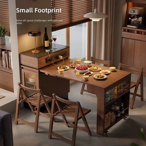 Custom Solid <strong>Wood</strong> <strong>Top</strong> Modern Folding Extendable Mobile bar <strong>Table</strong> <strong>for</strong> Small Apartment Kitchen Island Dining Space - Product Image 3