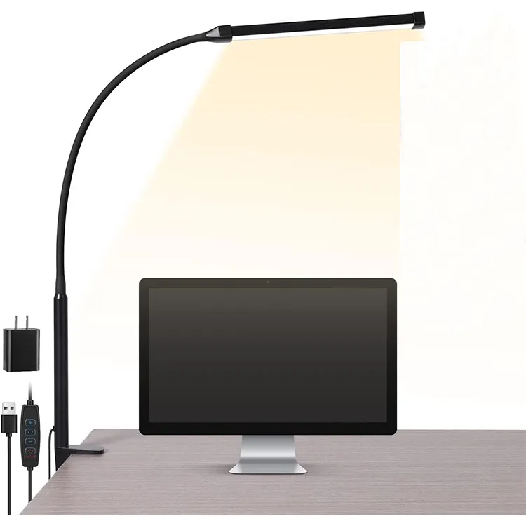 LED-Schreibtischlampe mit Clamp für Heim / Büro langer flexibler Gänsehals Metall-Schwingarm Architekten-Task-Tischlampen mit USB-Adapter