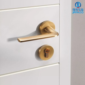 Manija de puerta con cierre de palanca Jiehao, latón dorado, herrajes para puerta interior de baño, instalación con ranurado, fácil de instalar - Product Image 1