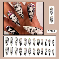 Faux ongles à presser sur le thème d'Halloween avec colle, courts, carrés, ronds, longs, en amande, en forme de cercueil, en gros, directement de l'usine