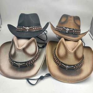Chapeau de cowboy mexicain en paille de haute qualité à bord retroussé avec bande décorative, idéal pour les voyages, la pêche, décontracté, respirant, confortable, toutes saisons - Product Image 1
