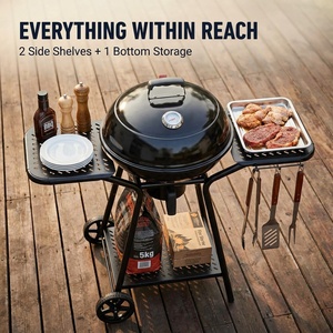 Dual Side <b>Tables</b> OEM 22 Inch Premium Portable Charcoal <b>BBQ</b> Kettle Grill with Trolley Cart Built in Thermometer - Product Image 5