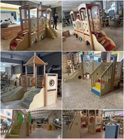 Structure de jeu intérieure en bois pour usage commercial, en contreplaqué de bouleau, avec doubles toboggans rembourrés, maisonnette pour enfants pour grande maternelle