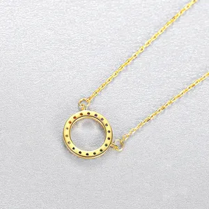 Silver Necklace For Women CZCITY 18K Gold Plated Paved Colorful Rainbow CZ Stone Circle Pendant Sterling Silver Necklace For Women Dainty Choker Necklace