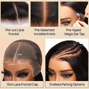 Peluca de Cabello <span class=keywords><strong>Humano</strong></span> con Ondas Largas <span class=keywords><strong>y</strong></span> Naturales, sin Pegamento, con Frente de Encaje 13x4, Cabello Remy Vietnamita, para Encaje HD Transparente, Color Marrón Natural/Negro para Mujeres - Product Image 5