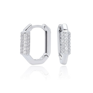 925 <b>Silver</b> Woman Fashion Earring S925 Sterling <b>Silver</b> CZ Octagon <b>Huggie</b> Earring Trendy <b>Hoop</b> Fine Jewelry For Daily Party Wear - Product Image 2