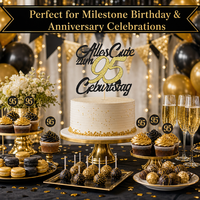 Décoration de gâteau d'anniversaire en carton noir et or scintillant allemand, « Tout le meilleur pour les 95 ans », 16x20cm, fournitures pour fête du 95e anniversaire