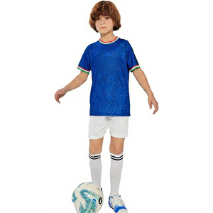 Camiseta de Fútbol de Italia para Niños, Manga Corta, Cuello Redondo, Sublimada, 100% Poliéster, Transpirable, Corte Regular, Ropa Infantil - Product Image 1