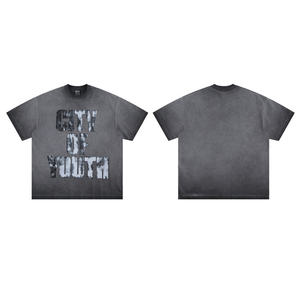 เสื้อยืดผู้ชายผ้าฝ้ายถัก 100% ระบายอากาศ สไตล์วินเทจ คอทรงโอ ลายพิมพ์ซิลค์สกรีน ล้างสีแบบเอซิดวอช - Product Image 5