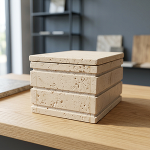 Moderna Caja de Almacenamiento de Piedra Travertino con Diseño Esculpido en Capas, Elegante y Duradero Organizador para Joyas y Decoración del Hogar - Product Image 1