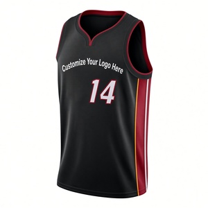 Customizable Basketball Jersey Men's Sleeveless V-Neck Moisture Wicking Mesh Tank <b>Top</b> Number 14 Black <b>Red</b> White <b>Stripe</b> - Product Image 1