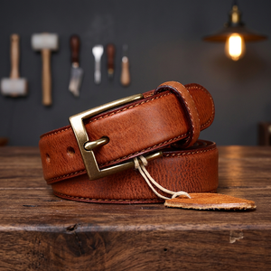 High-quality Vintage Water-washed Double-sided Cow Hide Leather Pin Buckle Women Fashion Jeans <b>Belt</b> Copper 2.8CM Width - Product Image 4