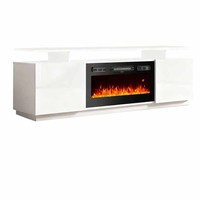 Chimenea Eléctrica de Leña Artificial para Interiores, con Soporte para TV, para Sala de Estar, Color Blanco