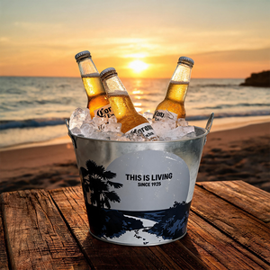 Cubo de Hielo de Metal Galvanizado con Diseño Personalizado de Playa, con Dos Asas, para Enfriar Cerveza, Ideal para Bares y Promociones Navideñas - Product Image 6