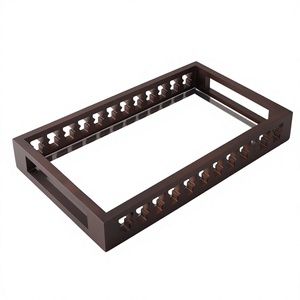 Luxury Rectangular Wooden Serving Tray Decorative <b>Mirror</b> Glass Base Cutout Frame Tea <b>Coffee</b> Breakfast Platter for Home Decor - Product Image 3
