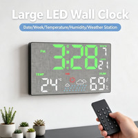 Reloj de Pared Digital LED Grande con Control Remoto, Fecha, Semana, Temperatura, Humedad, Estación Meteorológica, Calendario para Decoración de Sala de Estar